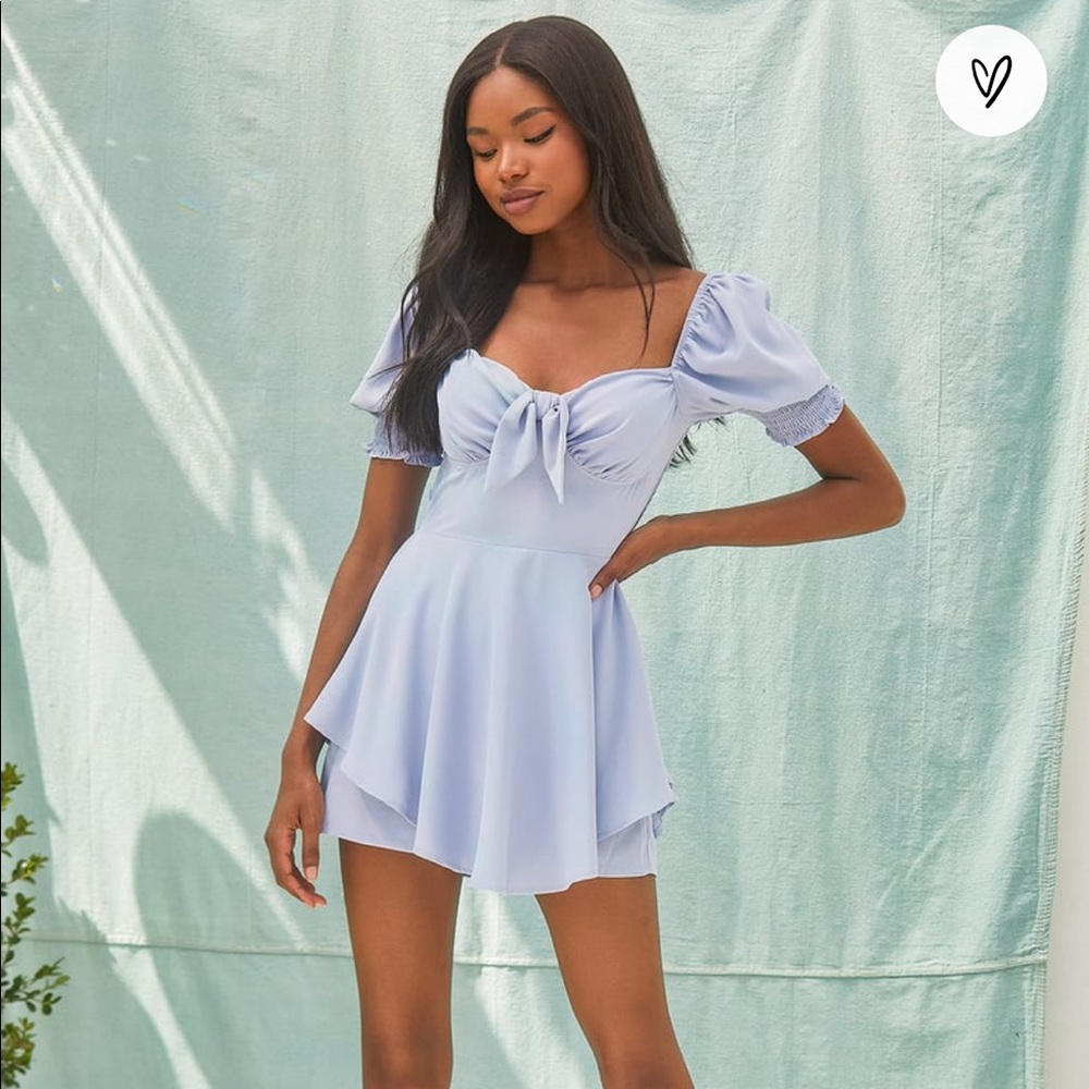 Be Your Sweetheart Light Blue Puff Sleeve Skort Romper